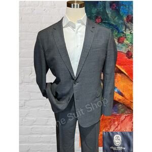 Lands End 46R 44x29 Gray Micro Houndstooth Men's 2-Piece Suit Stretch